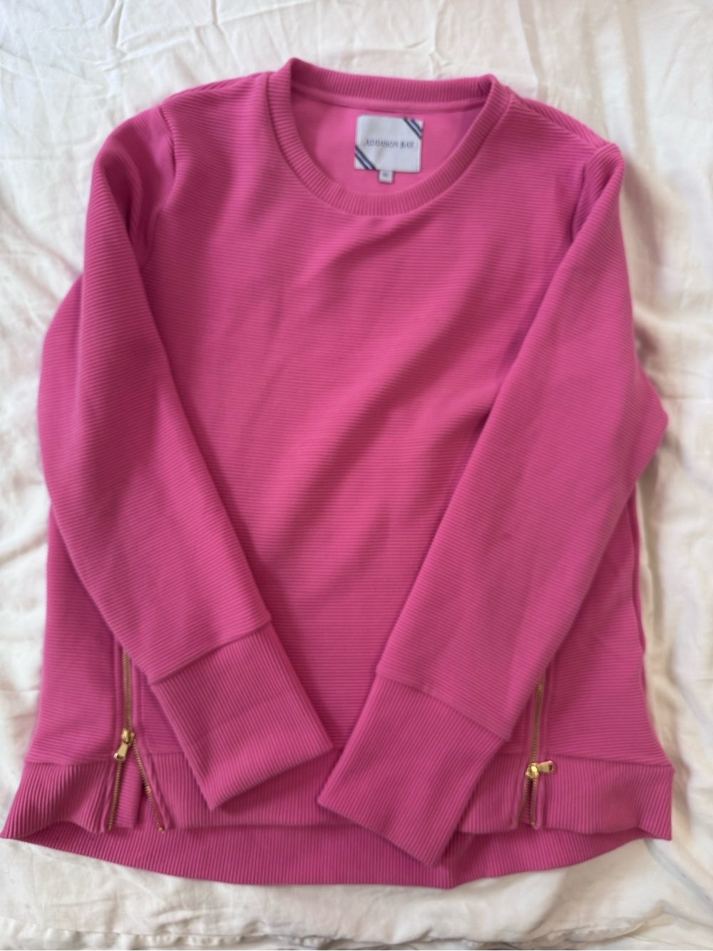 Aqua Hot Pink Ribbed Long-Sleeve Top with Gold Zippers